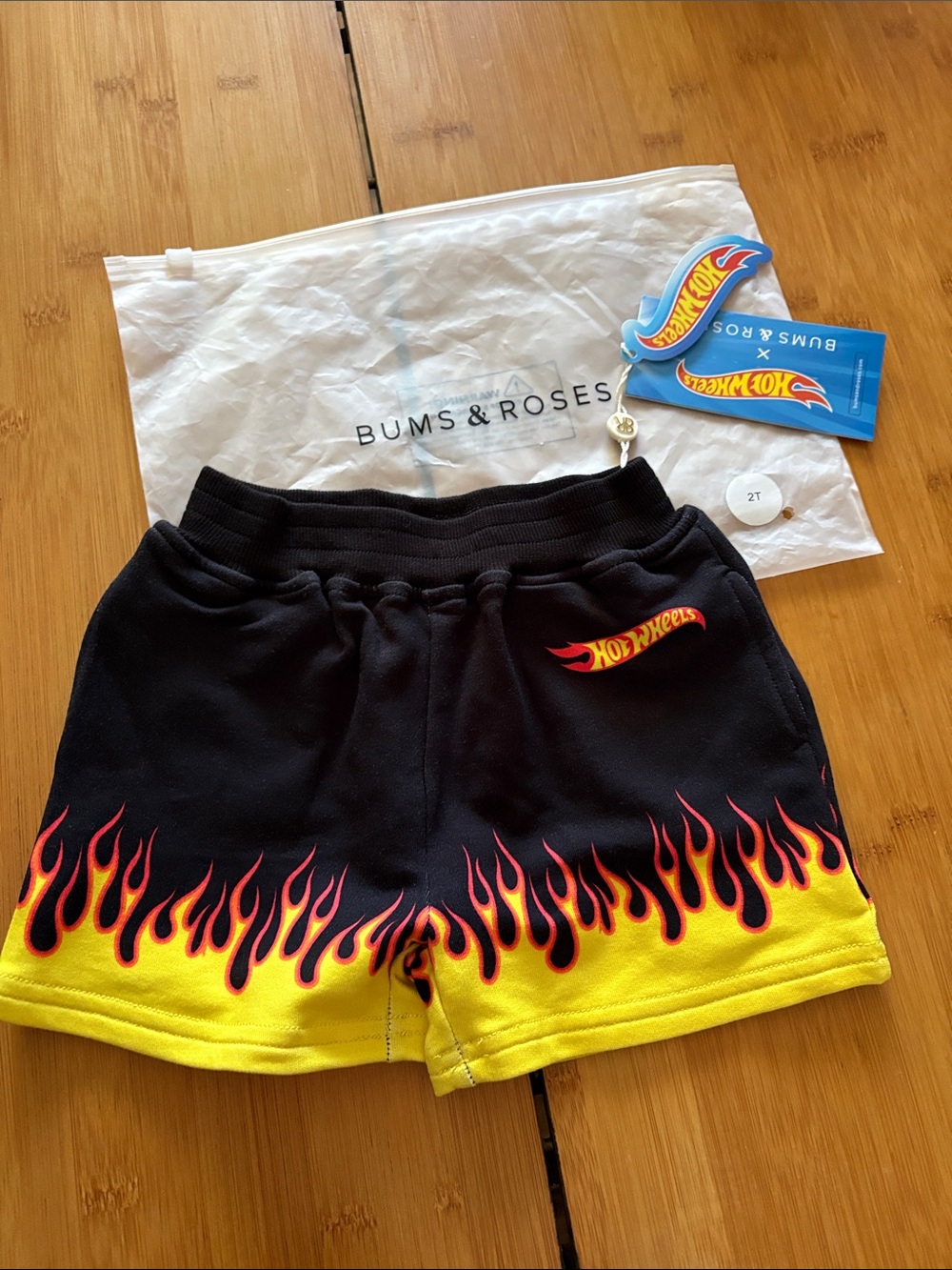 Bums & Roses x Hot Wheels Kids Black & Yellow Flame Shorts